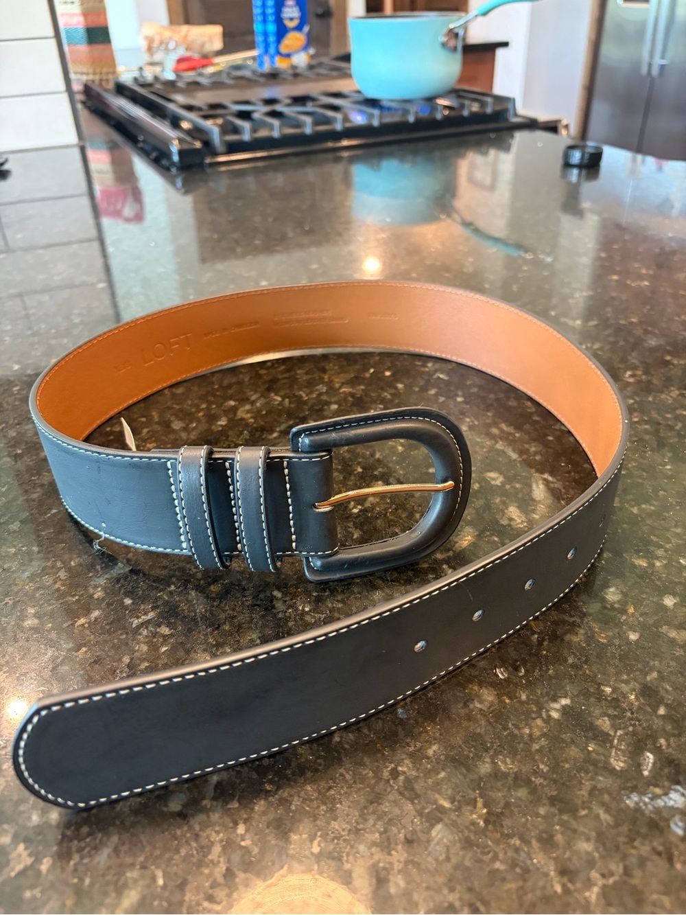 LOFT Women’s Black Leather Belt with Tan Lining